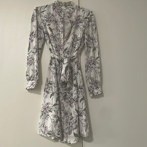 Belted floral shirt dress